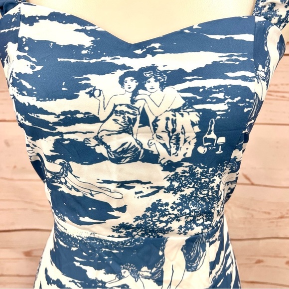 Shein Split Thigh Ruffle Strap Toscana Renaissance Print Dress - Picture 5 of 14